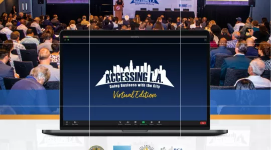 accessing LA Doing Business with the City Virtual Event flyer laptop