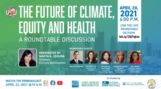 flyer for the Future of Climate Equity and Health roundtable on April 20, 2021