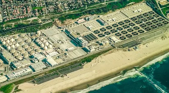 Aerial view Hyperion Wastewater Treatment Plant in Los Angeles