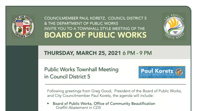 Invitation to off-site board of public works meeting in CD5 on March 25, 2021 from 6 - 9 pm