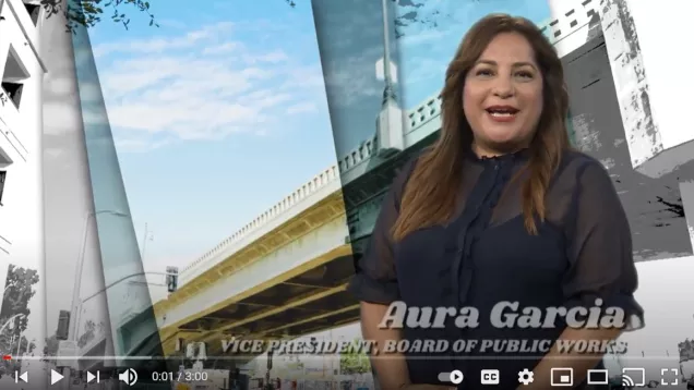 Screenshot of Public Works Week video on YouTube featuring Board of Works Vice President Aura Garcia
