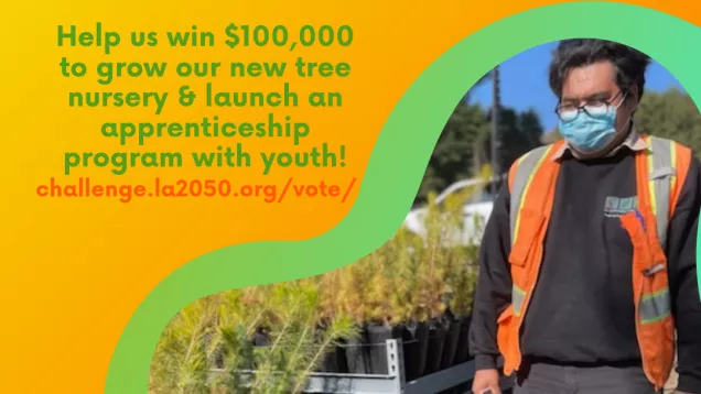Vote for City Plants in the LA2050 Grants Challenge with man wearing visi vest and face covering in the nursery
