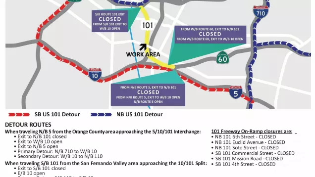 Map of street closures for 6th Street Bridge Construction Work
