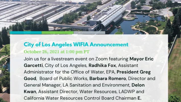 Promotional image advertising the City of LA WIFIA Loan Program announcement